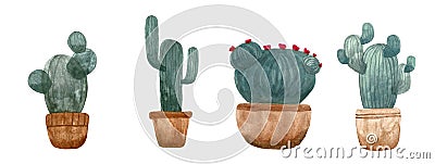 Cacti watercolor collection set. Cacti isolated on white Stock Photo