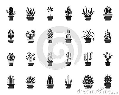 Cactus black silhouette icons succulent vector set Vector Illustration