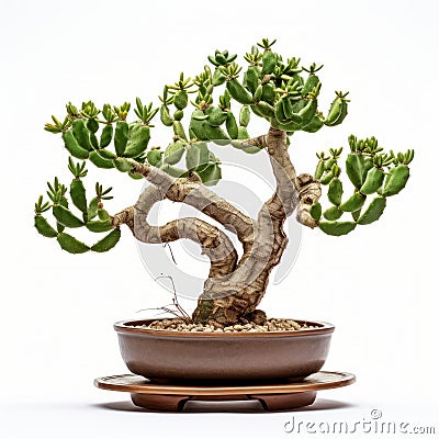Cactus Bonsai: Chinese Potted Tree With Distinct Framing Stock Photo