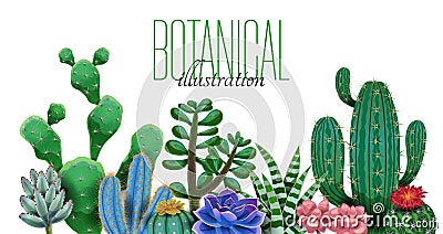 Cactus Botanical Text Composition Vector Illustration