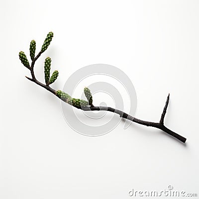 Cactus Branch On White Surface: Postmodern Appropriation Of Found Objects Stock Photo