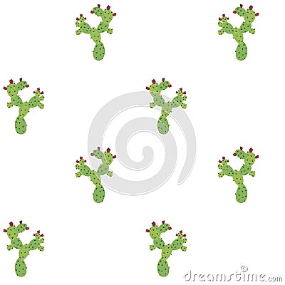 Cactus, Opuntia with fruits seamless pattern on white background Vector Illustration