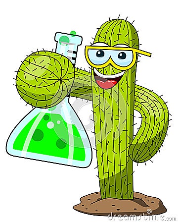 Cactus cartoon funny character chemist scientist experiment lab isolated Vector Illustration