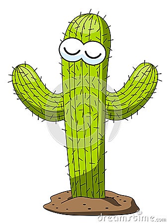 Cactus cartoon funny character meditation relaxation isolated Vector Illustration