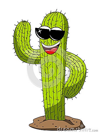 Cactus cartoon funny character vector cool rock greeting isolated Vector Illustration