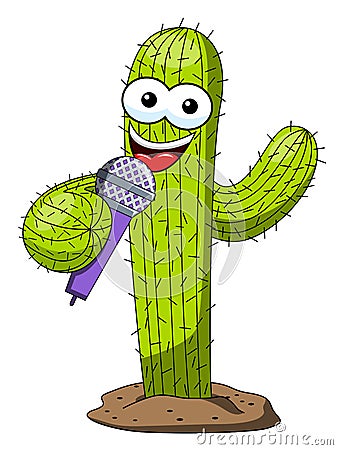 Cactus cartoon funny character vector microphone speaker presenter isolated Vector Illustration