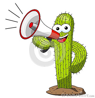 Cactus cartoon funny character vector speaking megaphone isolated Vector Illustration