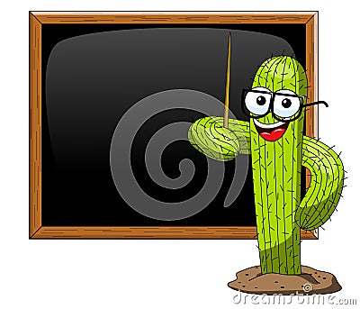Cactus cartoon funny character vector teacher blackboard class education isolated Vector Illustration