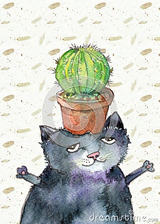Cactus On Cat Stock Photo