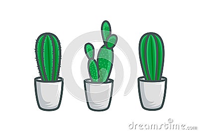 Cactus plant illustration set on white isolated backgraound Cartoon Illustration