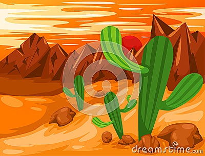 Cactus in desert Vector Illustration