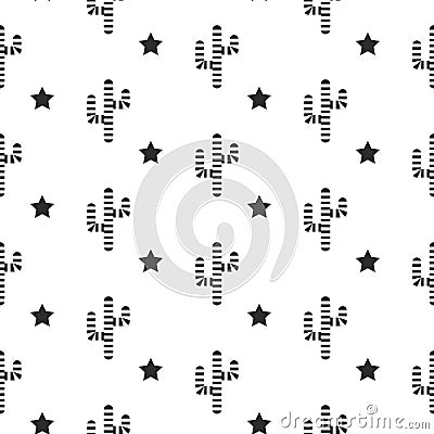 Cactus desert black and white seamless pattern. Striped cacti stars. Vector Illustration