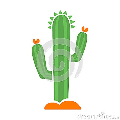 Cactus In The Desert With Flowers, Native Indian Culture Inspired Boho Ethnic Style Print Vector Illustration