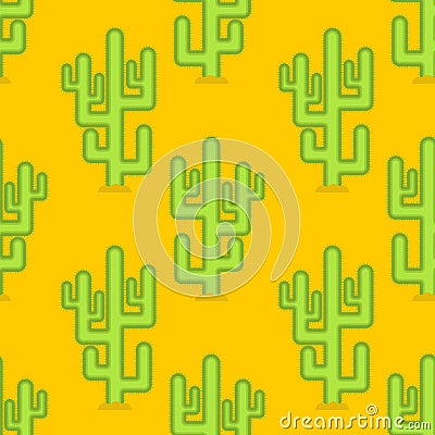 Cactus in desert seamless pattern. Large peyote from Yellow wild Vector Illustration