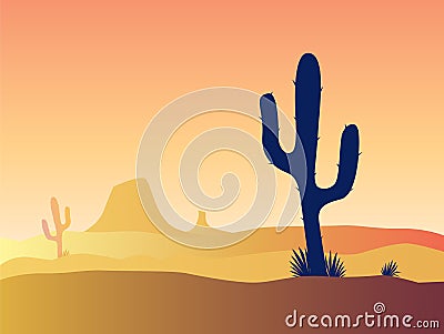 Cactus desert sunset Vector Illustration