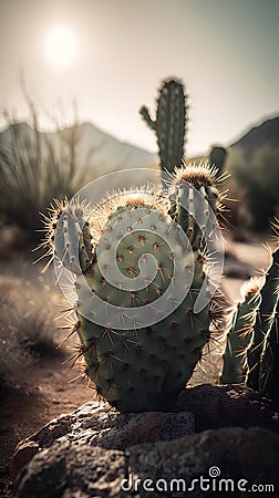 Cactus in the desert at sunset. Saguaro National Park, Arizona, USA Stock Photo