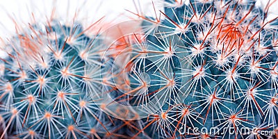 Cactus detail closeup Art Fashion Design. Cacti Minimal concept. Blue neon Mood on white background. Trendy Bright Color. Stock Photo