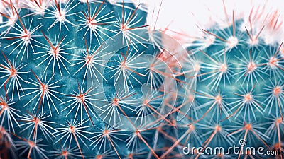 Cactus detail closeup Art Fashion Design. Cacti Minimal concept. Blue neon Mood on white background. Trendy Bright Color. Stock Photo