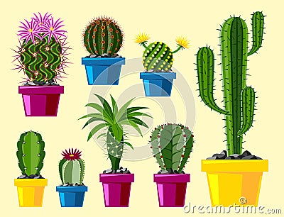 Cactus flat style nature desert flower green cartoon drawing graphic mexican succulent and tropical plant garden art Vector Illustration