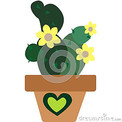 Cactus flat with yellow flowers Vector Illustration