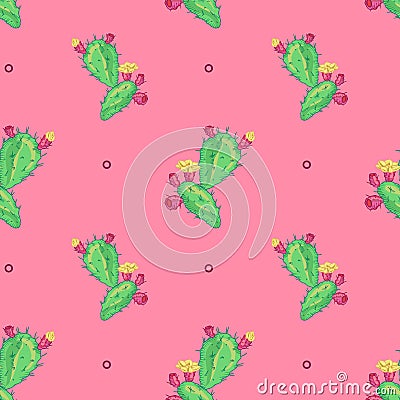 Cactus flower, seamless pattern. Vector Illustration