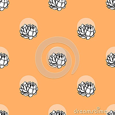 Cactus flower seamless vector pattern. Vector hand drawn orange succulent cactus illustration. Seamless plant wallpaper. Vector Illustration