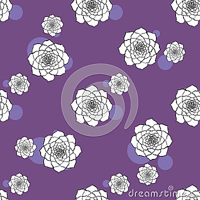 Cactus flower seamless vector pattern. Vector hand drawn purple succulent cactus illustration. Seamless plant wallpaper. Vector Illustration