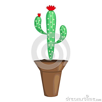 Cactus houseplant icon, cartoon style Vector Illustration