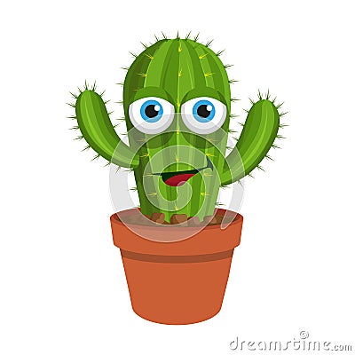 Cactus icon. Cartoon cactus in a pot. Prickly plant. Vector Illustration