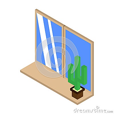 Cactus icon on the windowsill. Isometric illustration of a vector. vector for website Vector Illustration