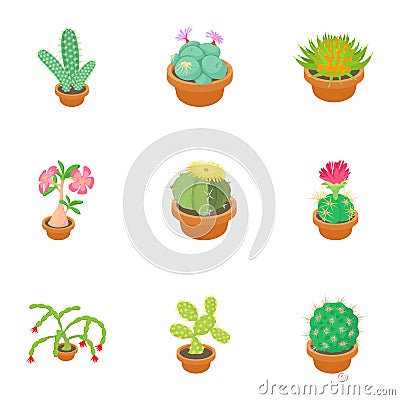 Cactus icons set, cartoon style Vector Illustration