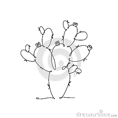 CACTUS LINE ART. Vector cactus Opuntia. Continuous Line Drawing Vector Illustration with Mexican Cactus Vector Illustration