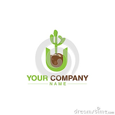 Cactus logo, Letter U, Cactus icon Vector Illustration