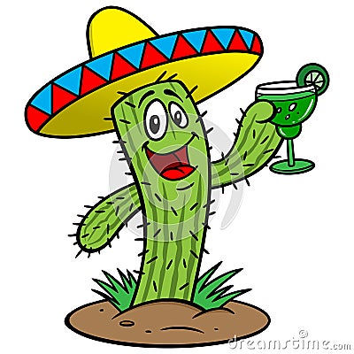 Cactus with Margarita Vector Illustration