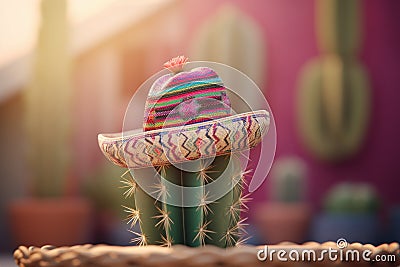 Cactus mexican sombrero. Generate Ai Stock Photo