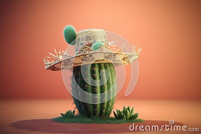 Cactus mexican sombrero party. Generate Ai Stock Photo