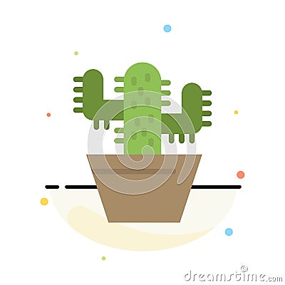 Cactus, Nature, Pot, Spring Abstract Flat Color Icon Template Vector Illustration