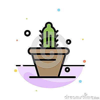 Cactus, Nature, Pot, Spring Abstract Flat Color Icon Template Vector Illustration