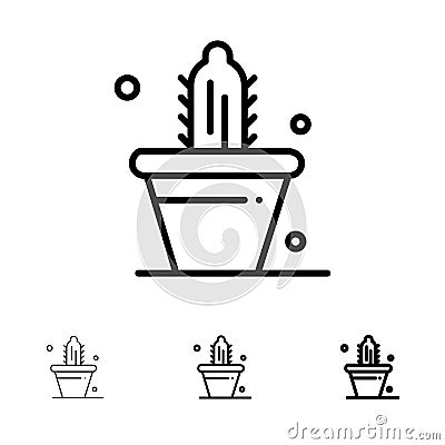 Cactus, Nature, Pot, Spring Bold and thin black line icon set Vector Illustration