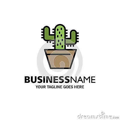 Cactus, Nature, Pot, Spring Business Logo Template. Flat Color Vector Illustration