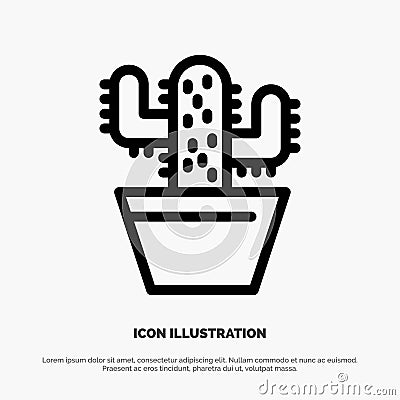 Cactus, Nature, Pot, Spring Line Icon Vector Vector Illustration