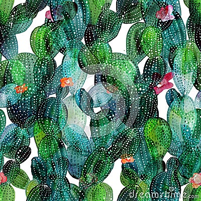 Cactus pattern in watercolor style Stock Photo