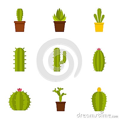 Cactus plant icon set, flat style Vector Illustration