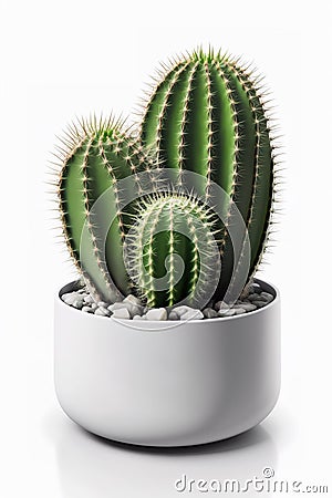 Cactus plant inside white pot over white background, studio shot style Stock Photo