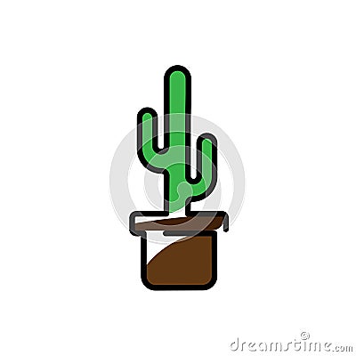 Cactus Plant In A Pot Icon . Line Art Vector Illustration . Flat Style Design Vector Illustration