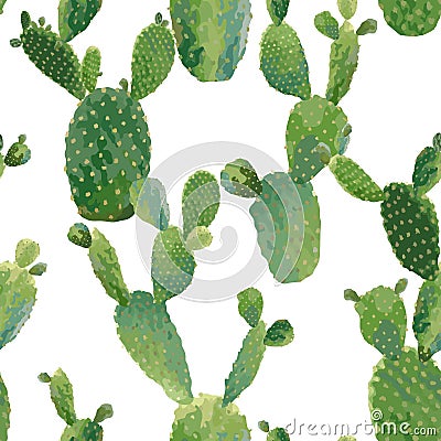 Cactus Plant Seamless Pattern. Exotic Tropical Summer Botanical Background Vector Illustration