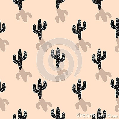 Cactus plant vector seamless pattern. Abstract cartoon blush color desert fabric print. Vector Illustration