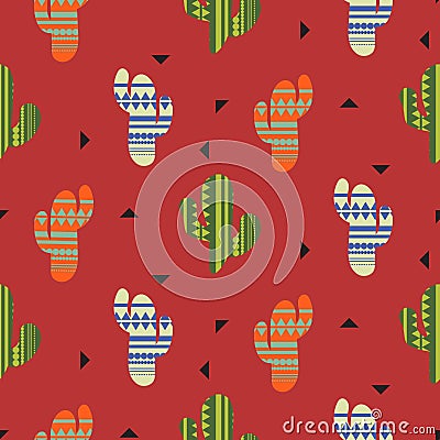 Cactus plant vector seamless pattern. Mexican style color cacti textile print. Vector Illustration