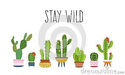 Cactus poster. Succulents cacti exotic cactuses plants sketch trendy typography slogan, flower woman fashion design Vector Illustration