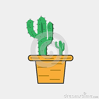 A cactus in a pot with a wooden top. Vector Illustration